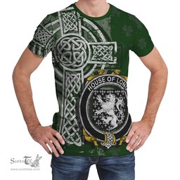 ScotsTee Shop Irish Long or Longe Coat of Arms Irish Family Crest T Shirt Irish Shamrock Celtic Cross Green T Shirt
