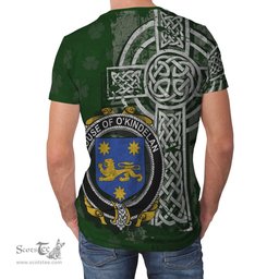 ScotsTee Shop Irish Kindelan or O'Kindelan Coat of Arms Irish Family Crest T Shirt Irish Shamrock Celtic Cross Green T Shirt