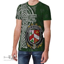 ScotsTee Shop Irish Kingston Coat of Arms Irish Family Crest T Shirt Irish Shamrock Celtic Cross Green T Shirt