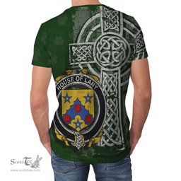 ScotsTee Shop Irish Lany or Laney Coat of Arms Irish Family Crest T Shirt Irish Shamrock Celtic Cross Green T Shirt