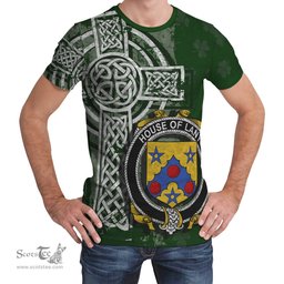 ScotsTee Shop Irish Lany or Laney Coat of Arms Irish Family Crest T Shirt Irish Shamrock Celtic Cross Green T Shirt