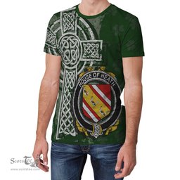 ScotsTee Shop Irish Heath Coat of Arms Irish Family Crest T Shirt Irish Shamrock Celtic Cross Green T Shirt