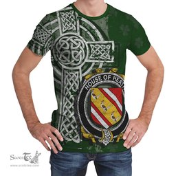 ScotsTee Shop Irish Heath Coat of Arms Irish Family Crest T Shirt Irish Shamrock Celtic Cross Green T Shirt