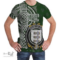 ScotsTee Shop Irish Gun or McElgunn Coat of Arms Irish Family Crest T Shirt Irish Shamrock Celtic Cross Green T Shirt