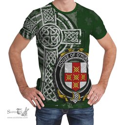 ScotsTee Shop Irish Hurley or O'Hurley Coat of Arms Irish Family Crest T Shirt Irish Shamrock Celtic Cross Green T Shirt