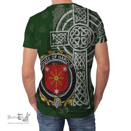 ScotsTee Shop Irish Harold or Harrell Coat of Arms Irish Family Crest T Shirt Irish Shamrock Celtic Cross Green T Shirt