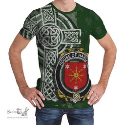 ScotsTee Shop Irish Harold or Harrell Coat of Arms Irish Family Crest T Shirt Irish Shamrock Celtic Cross Green T Shirt