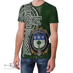 ScotsTee Shop Irish Kidd Coat of Arms Irish Family Crest T Shirt Irish Shamrock Celtic Cross Green T Shirt