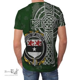 ScotsTee Shop Irish Jordan Coat of Arms Irish Family Crest T Shirt Irish Shamrock Celtic Cross Green T Shirt