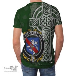 ScotsTee Shop Irish Heyland Coat of Arms Irish Family Crest T Shirt Irish Shamrock Celtic Cross Green T Shirt