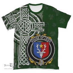 ScotsTee Shop Irish Legg or Legge Coat of Arms Irish Family Crest T Shirt Irish Shamrock Celtic Cross Green T Shirt