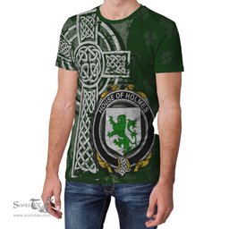 ScotsTee Shop Irish Holmes Coat of Arms Irish Family Crest T Shirt Irish Shamrock Celtic Cross Green T Shirt