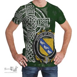 ScotsTee Shop Irish Harding Coat of Arms Irish Family Crest T Shirt Irish Shamrock Celtic Cross Green T Shirt