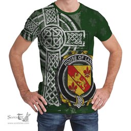 ScotsTee Shop Irish Lane Coat of Arms Irish Family Crest T Shirt Irish Shamrock Celtic Cross Green T Shirt