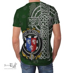 ScotsTee Shop Irish Herbert Coat of Arms Irish Family Crest T Shirt Irish Shamrock Celtic Cross Green T Shirt