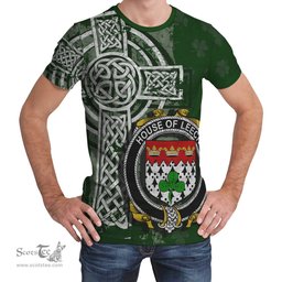 ScotsTee Shop Irish Leech Coat of Arms Irish Family Crest T Shirt Irish Shamrock Celtic Cross Green T Shirt