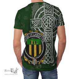 ScotsTee Shop Irish Langford Coat of Arms Irish Family Crest T Shirt Irish Shamrock Celtic Cross Green T Shirt
