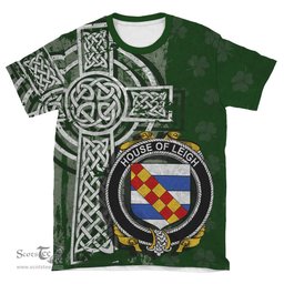 ScotsTee Shop Irish Leigh or McLaeghis Coat of Arms Irish Family Crest T Shirt Irish Shamrock Celtic Cross Green T Shirt
