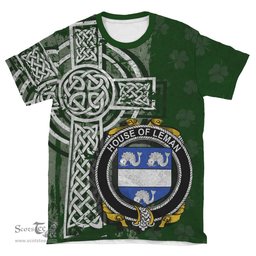 ScotsTee Shop Irish Leman or Lemon Coat of Arms Irish Family Crest T Shirt Irish Shamrock Celtic Cross Green T Shirt