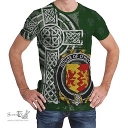 ScotsTee Shop Irish Heyne or O'Heyne Coat of Arms Irish Family Crest T Shirt Irish Shamrock Celtic Cross Green T Shirt