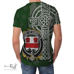 ScotsTee Shop Irish Kinsella or Kinsellagh Coat of Arms Irish Family Crest T Shirt Irish Shamrock Celtic Cross Green T Shirt
