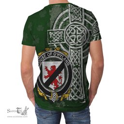 ScotsTee Shop Irish Hyland or O'Hyland Coat of Arms Irish Family Crest T Shirt Irish Shamrock Celtic Cross Green T Shirt