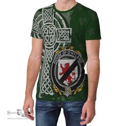 ScotsTee Shop Irish Hyland or O'Hyland Coat of Arms Irish Family Crest T Shirt Irish Shamrock Celtic Cross Green T Shirt