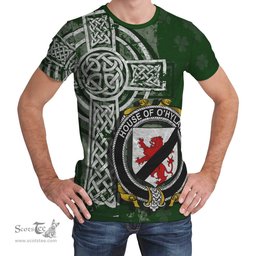 ScotsTee Shop Irish Hyland or O'Hyland Coat of Arms Irish Family Crest T Shirt Irish Shamrock Celtic Cross Green T Shirt
