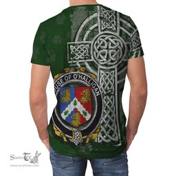 ScotsTee Shop Irish Holligan or O'Halligan Coat of Arms Irish Family Crest T Shirt Irish Shamrock Celtic Cross Green T Shirt