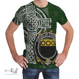 ScotsTee Shop Irish Hogan or O'Hogan Coat of Arms Irish Family Crest T Shirt Irish Shamrock Celtic Cross Green T Shirt