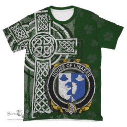 ScotsTee Shop Irish Linaker Coat of Arms Irish Family Crest T Shirt Irish Shamrock Celtic Cross Green T Shirt