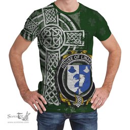 ScotsTee Shop Irish Linaker Coat of Arms Irish Family Crest T Shirt Irish Shamrock Celtic Cross Green T Shirt