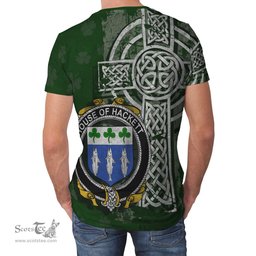 ScotsTee Shop Irish Hackett Coat of Arms Irish Family Crest T Shirt Irish Shamrock Celtic Cross Green T Shirt