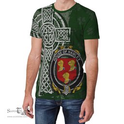 ScotsTee Shop Irish Hamley Coat of Arms Irish Family Crest T Shirt Irish Shamrock Celtic Cross Green T Shirt