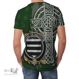 ScotsTee Shop Irish Halthom Coat of Arms Irish Family Crest T Shirt Irish Shamrock Celtic Cross Green T Shirt