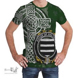 ScotsTee Shop Irish Halthom Coat of Arms Irish Family Crest T Shirt Irish Shamrock Celtic Cross Green T Shirt