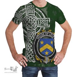 ScotsTee Shop Irish Lecky or Lackey Coat of Arms Irish Family Crest T Shirt Irish Shamrock Celtic Cross Green T Shirt