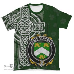 ScotsTee Shop Irish Kildahl Coat of Arms Irish Family Crest T Shirt Irish Shamrock Celtic Cross Green T Shirt