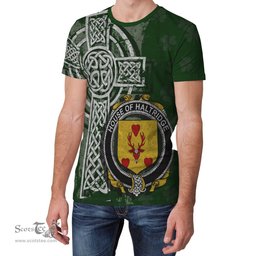 ScotsTee Shop Irish Haltridge Coat of Arms Irish Family Crest T Shirt Irish Shamrock Celtic Cross Green T Shirt