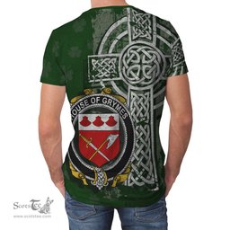ScotsTee Shop Irish Grymes Coat of Arms Irish Family Crest T Shirt Irish Shamrock Celtic Cross Green T Shirt