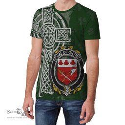 ScotsTee Shop Irish Grymes Coat of Arms Irish Family Crest T Shirt Irish Shamrock Celtic Cross Green T Shirt