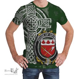 ScotsTee Shop Irish Grymes Coat of Arms Irish Family Crest T Shirt Irish Shamrock Celtic Cross Green T Shirt
