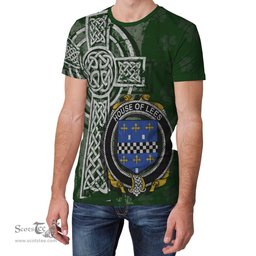 ScotsTee Shop Irish Lees or McAleese Coat of Arms Irish Family Crest T Shirt Irish Shamrock Celtic Cross Green T Shirt