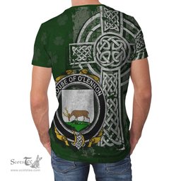 ScotsTee Shop Irish Lennon or O'Lennon Coat of Arms Irish Family Crest T Shirt Irish Shamrock Celtic Cross Green T Shirt