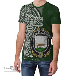 ScotsTee Shop Irish Lennon or O'Lennon Coat of Arms Irish Family Crest T Shirt Irish Shamrock Celtic Cross Green T Shirt