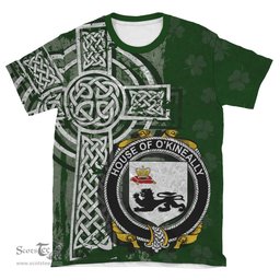 ScotsTee Shop Irish Kennelly or O'Kineally Coat of Arms Irish Family Crest T Shirt Irish Shamrock Celtic Cross Green T Shirt