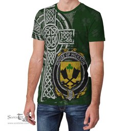 ScotsTee Shop Irish Hickson Coat of Arms Irish Family Crest T Shirt Irish Shamrock Celtic Cross Green T Shirt