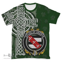 ScotsTee Shop Irish Hadsor Coat of Arms Irish Family Crest T Shirt Irish Shamrock Celtic Cross Green T Shirt