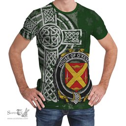 ScotsTee Shop Irish Keevan or O'Kevane Coat of Arms Irish Family Crest T Shirt Irish Shamrock Celtic Cross Green T Shirt