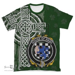ScotsTee Shop Irish Hand or McClave Coat of Arms Irish Family Crest T Shirt Irish Shamrock Celtic Cross Green T Shirt